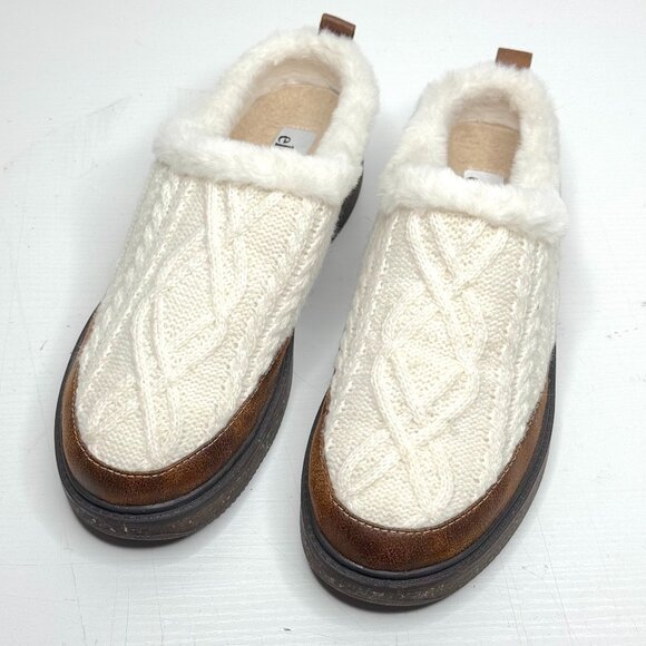 Earth Elements Acacia Cable Knit Suede Faux Fur Comfort Slip On Womens 9 White - Picture 1 of 8